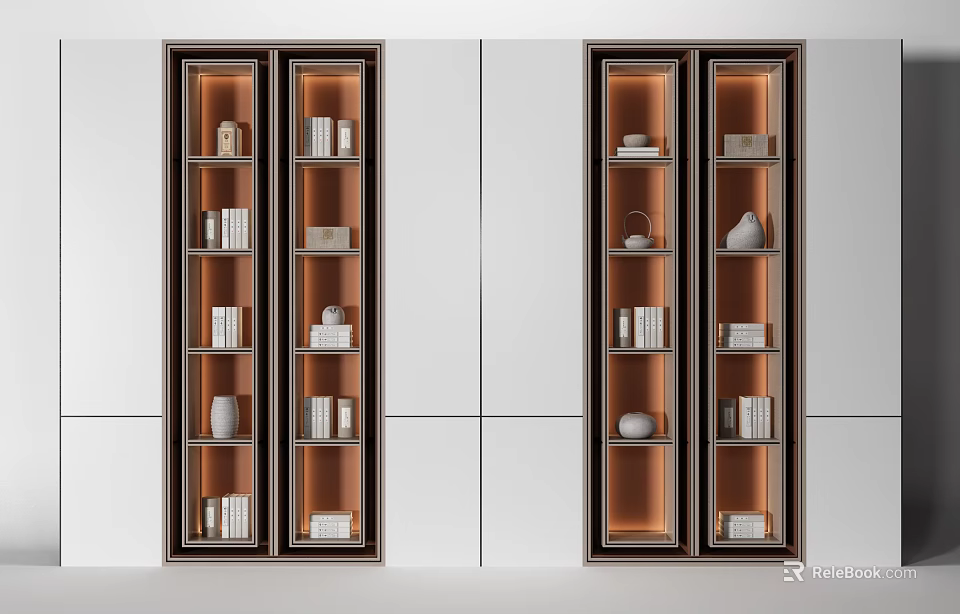 Modern Decorative Cabinets With Shelves Books Vases And Decorative Items 3d model 