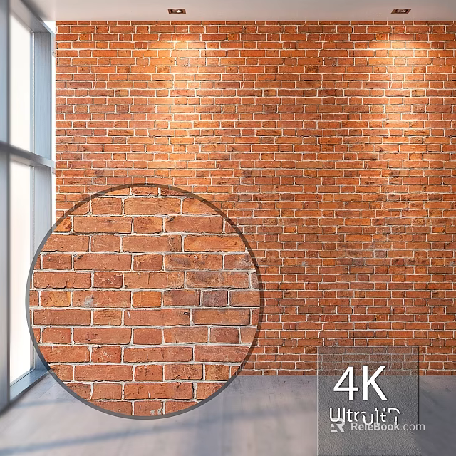 Red Brick Wall Architectural Element With Circular Frame And 4K Interior Design 3d model 