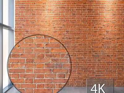 Red Brick Wall Architectural Element With Circular Frame And 4K Interior Design 3d model