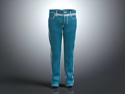 Blue Casual Pants With White Side Stripes And Pocket Details 3d model