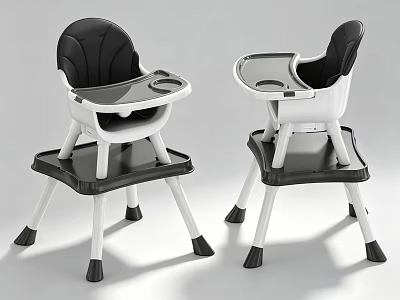 Modern Black And White Toddler High Chair With Safety Tray And Non Slip Base 3d model
