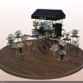 KALIA Flower Cart With Black Canopy Display Colorful Flowers on Circular Wooden Platform