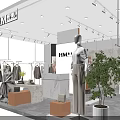 Modern Clothing Store Interior With Mannequin Display Clothes On Racks Marble Counter And Green Plant