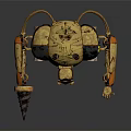 Mechanical Creature Robot With Single Wheel Spring Legs Mechanical Arm And Rustic Texture 3d model