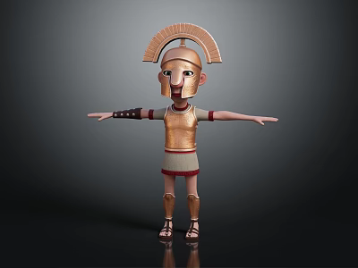 3D Roman Soldier Character Wearing Golden Armor Helmet And Red Skirt With Outstretched Arms 3d model