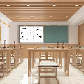 School Modern Reception Area With Wooden Ceiling Calligraphy Display Shelves And Marble Counter