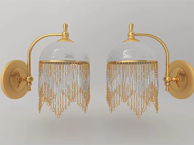 Elegant Golden Wall Lamps With Transparent Glass Shades And Tassel Decorations 3d model