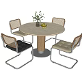 Modern Log Wind Tunnel Stone Rock Plate Dining Table and Chair Round Dining Table and Chair Cream Style Dining Table and Chair Rattan Dining Table Ornaments Rock Plate Dining Table 3d model