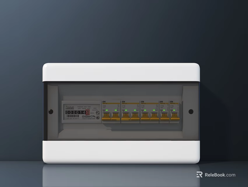 Industrial Electrical Distribution Box With White Enclosure Multiple Safety Switches And Green Indicator Lights 3d model 
