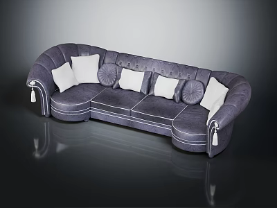 Elegant Curved Multi Seat Sofa With White Cushions Tassel Details And Decorative Trim 3d model