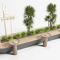 Outdoor Wooden Chair With Long Design Green Plants Small Tables And Coffee Signboard