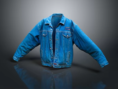 Blue Denim Jacket With Button Front Long Sleeves Casual Style Isolated On Dark Background 3d model