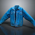 Blue Denim Jacket With Button Front Long Sleeves Casual Style Isolated On Dark Background