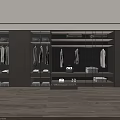 Modern Wardrobe Design With Glass Doors Shelves Hanging Clothes Bags And Shoes