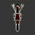 Red and Silver Custom Motorcycle Featuring Chrome Exhaust Black Wheels Red Seat on Gray Background