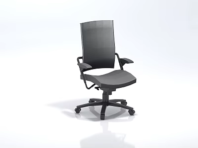 Modern Black Office Chair With Mesh Back And Armrests On Wheeled Base 3d model
