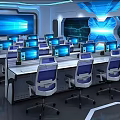 Modern Monitoring Room Interior With Multiple Computer Monitors Control Desks And Ergonomic Chairs