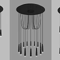 Modern Black Chandelier Design With Multiple Hanging Light Strings And Conical Bulbs