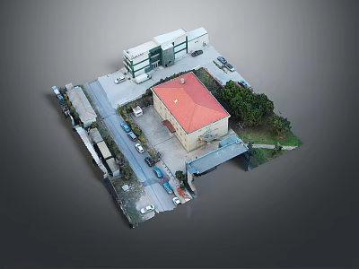 Bird Perching On Tree Near Red Roof Building In Urban Complex Area 3d model
