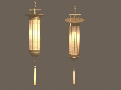 Japanese Style Wooden Pendant Lights With Fabric Shade And Tassel Decoration 3d model