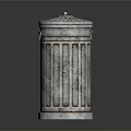Rustic Metal Trash Can With Striped Design Lid And Cylindrical Reflective Base 3d model
