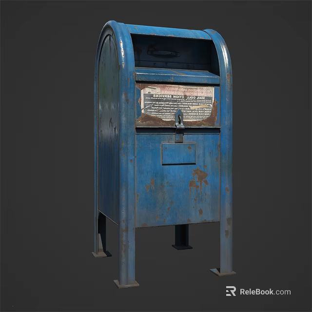 Outdoor Public Facility Blue Mailbox With Rustic Metal Structure Mail Slot And Lock 3d model 
