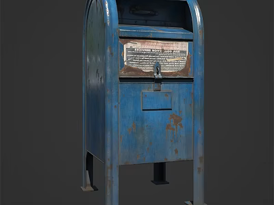 Outdoor Public Facility Blue Mailbox With Rustic Metal Structure Mail Slot And Lock 3d model