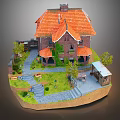 Detached Villa Featuring Orange Roof Brick Exterior Greenery Stone Pathways and Landscaped Garden