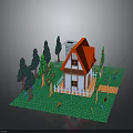 Cute House Exterior Design With Red Roof White Walls Apple Trees Green Lawn And Fence