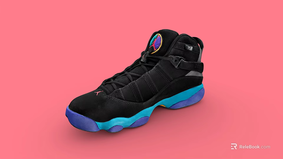 Black High Top Sneakers With Colorful Logo And Blue Purple Sole Design 3d model 