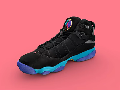 Black High Top Sneakers With Colorful Logo And Blue Purple Sole Design 3d model