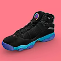 Black High Top Sneakers With Colorful Logo And Blue Purple Sole Design