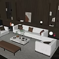 Elegant Modern Living Room Sofa and Coffee Table Set with Armchairs Rug and Table Lamps