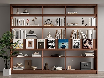 Modern Bookshelf Solid Wood Bookshelf Open Bookcase Decorative Cabinet Storage Rack 3d model