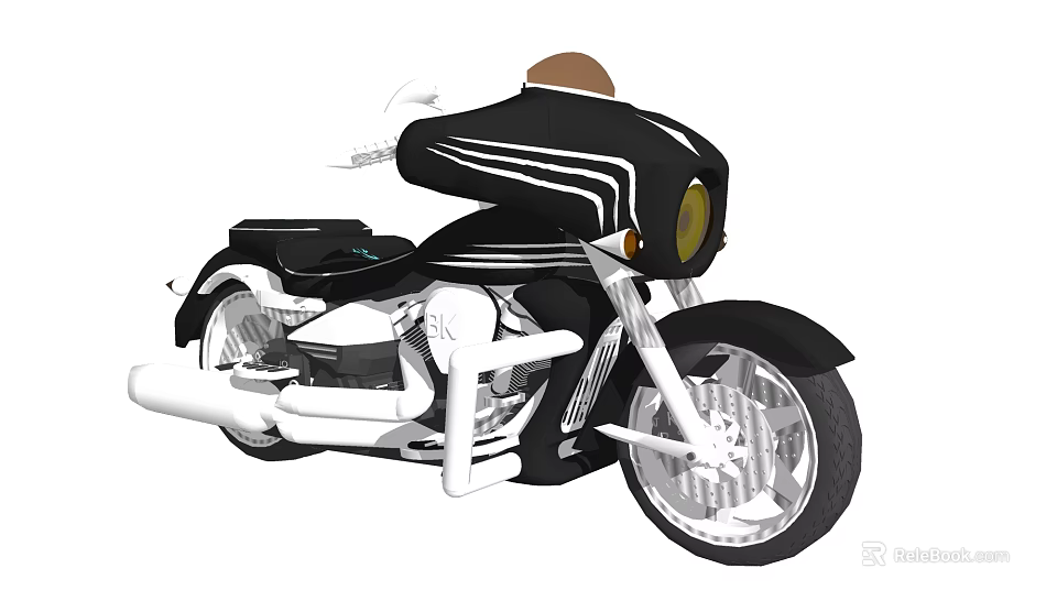 Sleek Black Motorcycle With White Stripes Headlight Alloy Wheels And Black Seat 3d model 