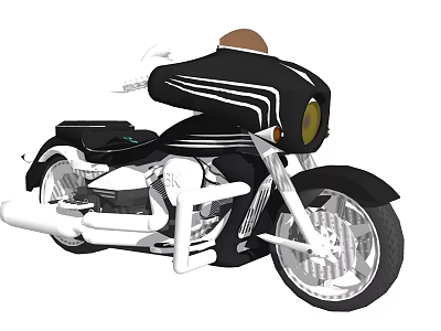 Sleek Black Motorcycle With White Stripes Headlight Alloy Wheels And Black Seat 3d model