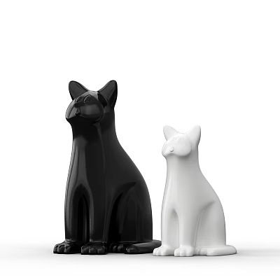 Modern Handcrafted Black And White Ceramic Cat Sculptures With Minimalist Design 3d model