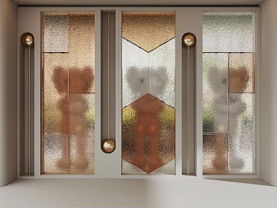 Modern Interior Stained Glass Partition with Geometric Patterns and Metal Accents 3d model