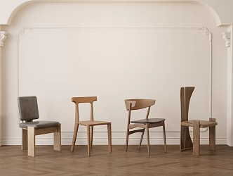 Middle-style wooden dining chair combination 3d model