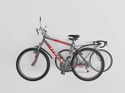 Stylish Gray Bicycle With Red Accent Frames Black Wheels And Comfortable Seat 3d model