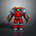 Red Robot Character With Mechanical Armor Green Eyes And Yellow Shoulder Components 3D Render 3d model