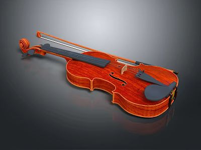 Handcrafted Wooden Violin Instrument With Classic Design And Bow For Music Enthusiasts 3d model