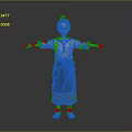 Traditional Female 3D Character Model With Pink Top Blue Apron And Open Arms Pose