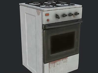 Vintage White Freestanding Gas Stove with Worn Surface Black Oven Door and Four Burners 3d model