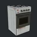 Vintage White Freestanding Gas Stove with Worn Surface Black Oven Door and Four Burners
