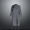 Stylish Silver Metallic Long Sleeve Dress With Collar Design And Front Slit