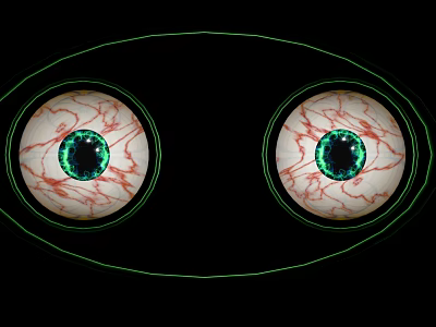 Human Eyes With Green Pupils And Red Blood Vessels And Green Outline On Black Background 3d model