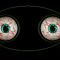 Human Eyes With Green Pupils And Red Blood Vessels And Green Outline On Black Background