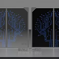 Tech Inspired Art Glass Doors With Circuit Pattern Design And Modern Look 3d model