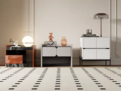 Modern Stylish Bedside Tables With Drawers Table Lamps And Decorative Vases 3d model